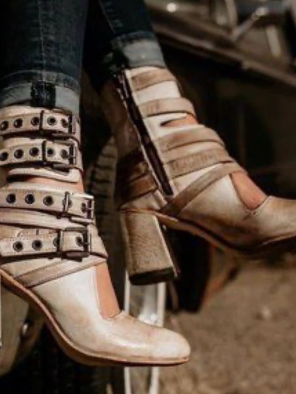 Freebird by Steven Tali Buckle Leather Heeled Boots Size 8